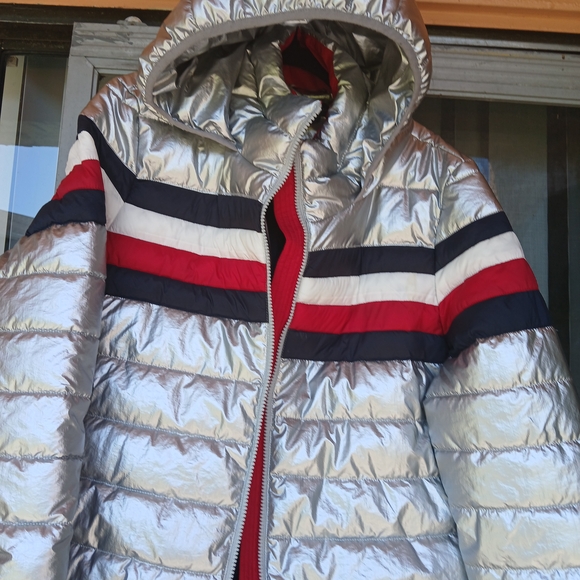 Tommy Hilfiger Silver Jacket with Red and Black Accents - Picture 1 of 2